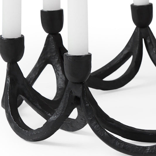 4" Black Abstract Metal Tabletop Candelabra Candle Holder