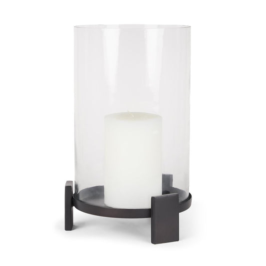 14" Black Metal Abstract Tabletop Hurricane Candle Holder