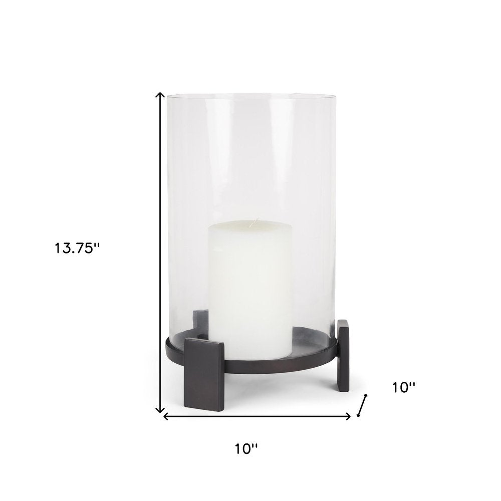 14" Black Metal Abstract Tabletop Hurricane Candle Holder