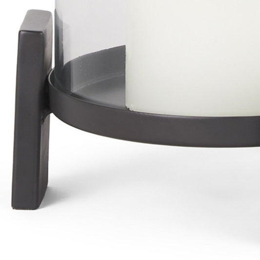 12" Black Glass Abstract Tabletop Hurricane Candle Holder