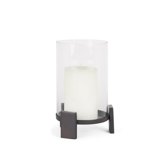 12" Black Glass Abstract Tabletop Hurricane Candle Holder