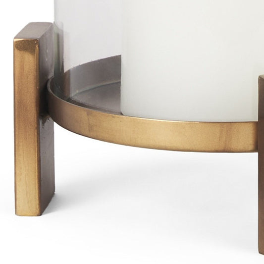 12" Gold Geometric Glass And Metal Tabletop Hurricane Candle Holder