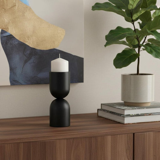 9" Black Metal Tabletop Pillar Candle Holder