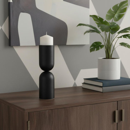 13" Black Metal Tabletop Pillar Candle Holder