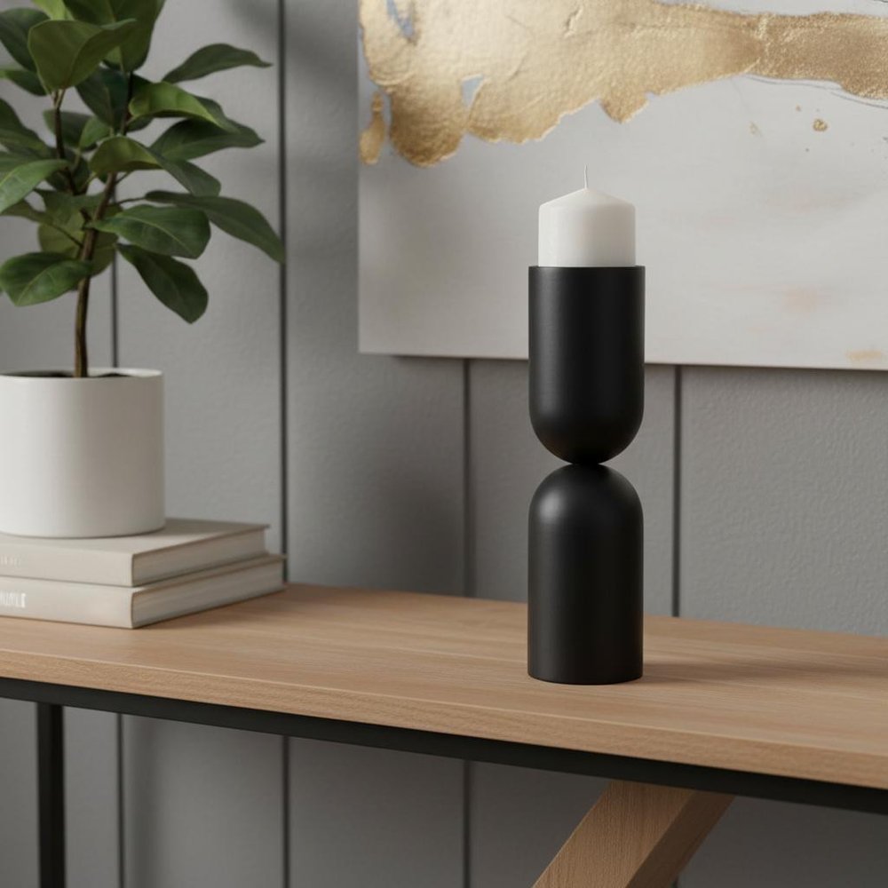 13" Black Metal Tabletop Pillar Candle Holder