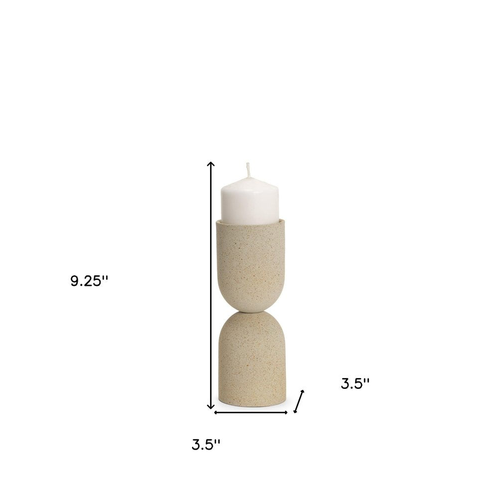 9" Beige Metal Tabletop Pillar Candle Holder