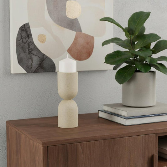 9" Beige Metal Tabletop Pillar Candle Holder