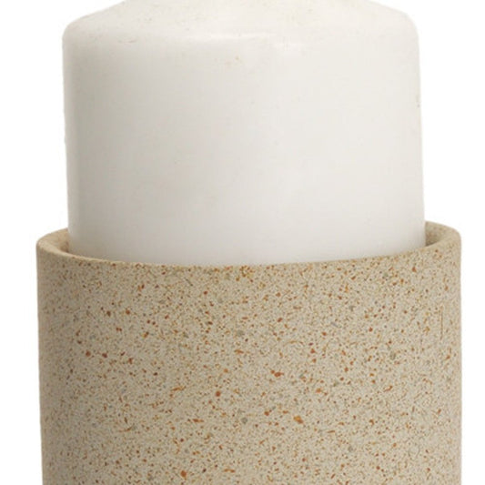 11" Beige Metal Tabletop Pillar Candle Holder