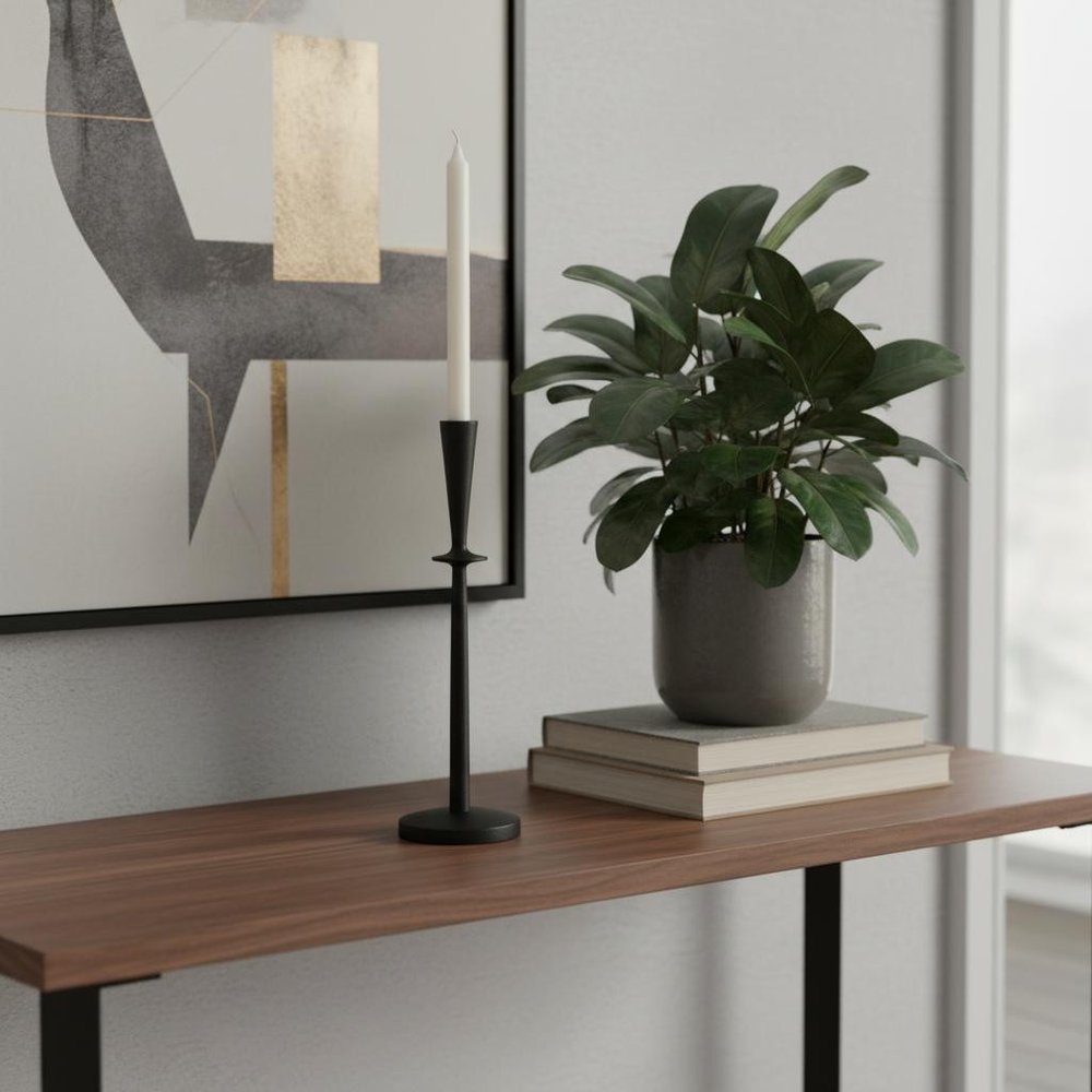 15" Black Metal Abstract Tabletop Candle Holder