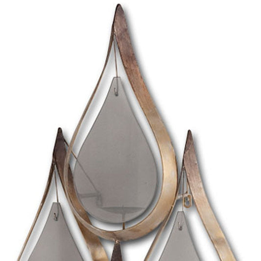 52" Gold And Gray Distressed Geometric Glass And Metal Wall Sconce Candle Holder