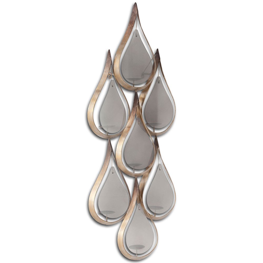 52" Gold And Gray Distressed Geometric Glass And Metal Wall Sconce Candle Holder