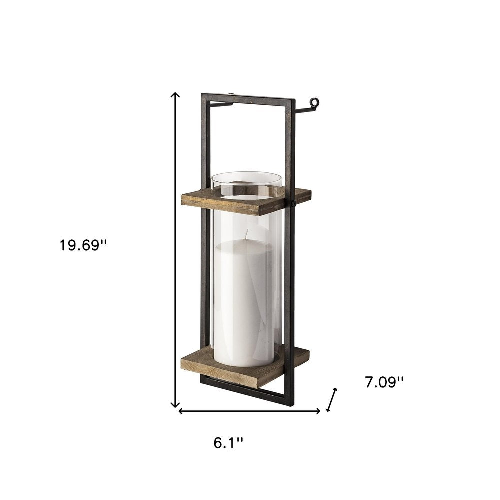 20" Black And Bronze Distressed Geometric Metal And Glass Wall Sconce Candle Holder