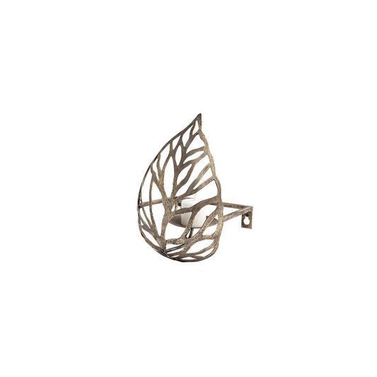 8" Champagne Distressed Botanical Leaf Metal Wall Sconce Candle Holder