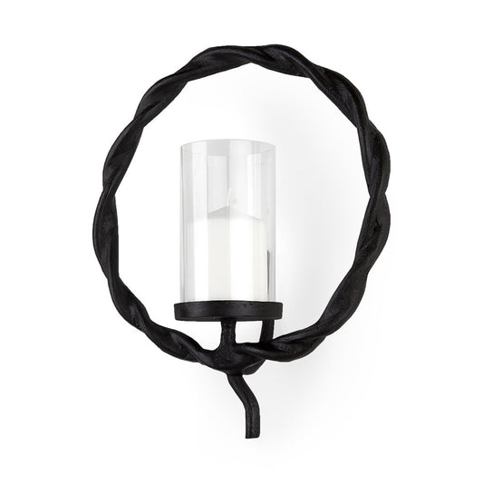 5" Black Distressed Geometric Metal And Glass Wall Sconce Candle Holder