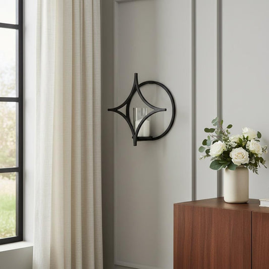 6" Black Quatrefoil Metal Wall Sconce Candle Holder