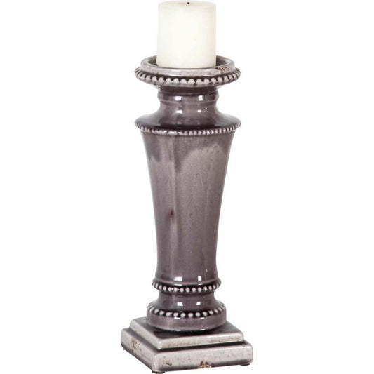 14" Gray Distressed Ornate Ceramic Tabletop Pillar Candle Holder