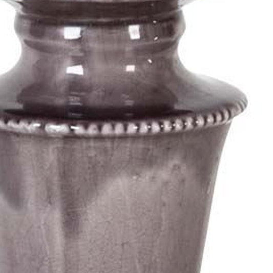 14" Gray Distressed Ornate Ceramic Tabletop Pillar Candle Holder