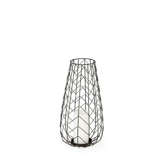 16" Gold Distressed Lattice Metal Tabletop Lantern Candle Holder