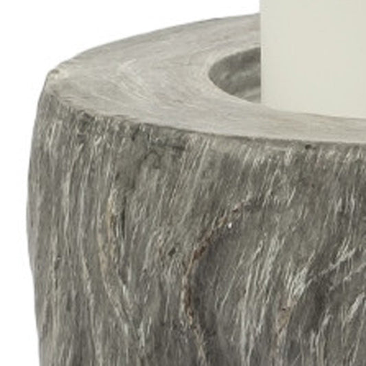 9" Gray Distressed Abstract Ceramic Tabletop Pillar Candle Holder