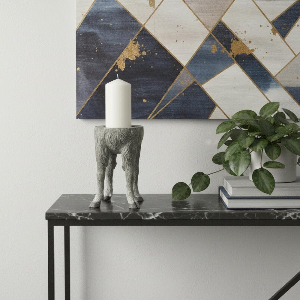 9" Gray Distressed Abstract Ceramic Tabletop Pillar Candle Holder