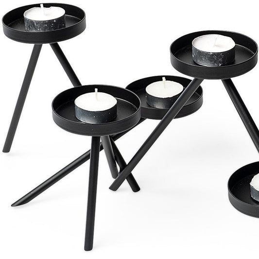 7" Black Geometric Metal Tabletop Votive Candle Holder