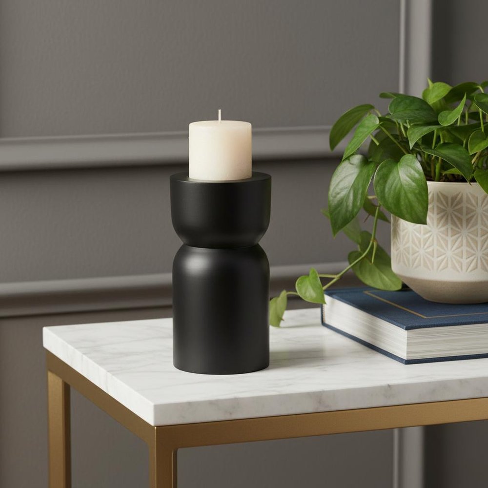 5" Black Metal Tabletop Pillar Candle Holder
