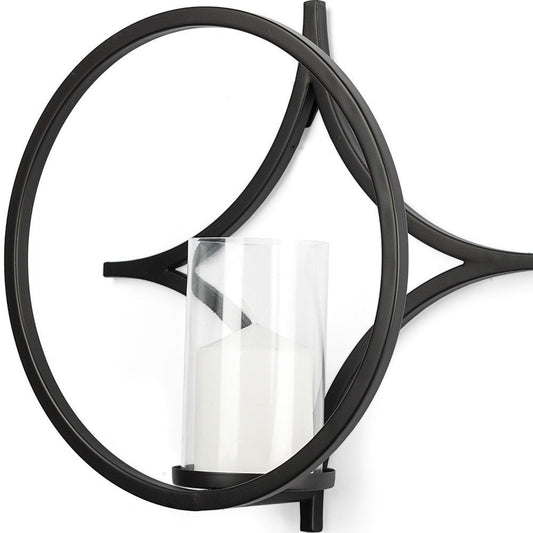 6" Black Quatrefoil Metal And Glass Wall Sconce Candle Holder