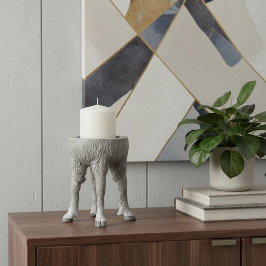 7" Gray Distressed Abstract Ceramic Tabletop Pillar Candle Holder