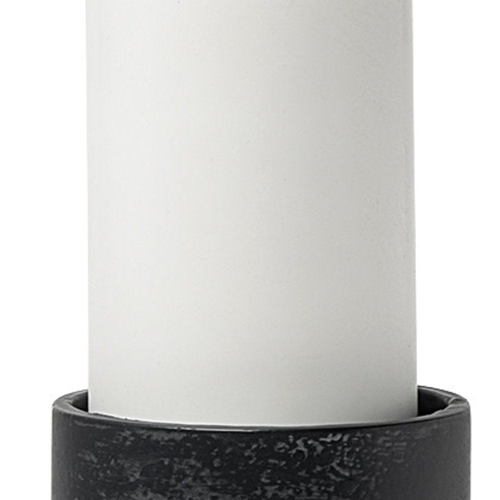 Set of Two Black Distressed Metal Tabletop Pillar Candle Holders