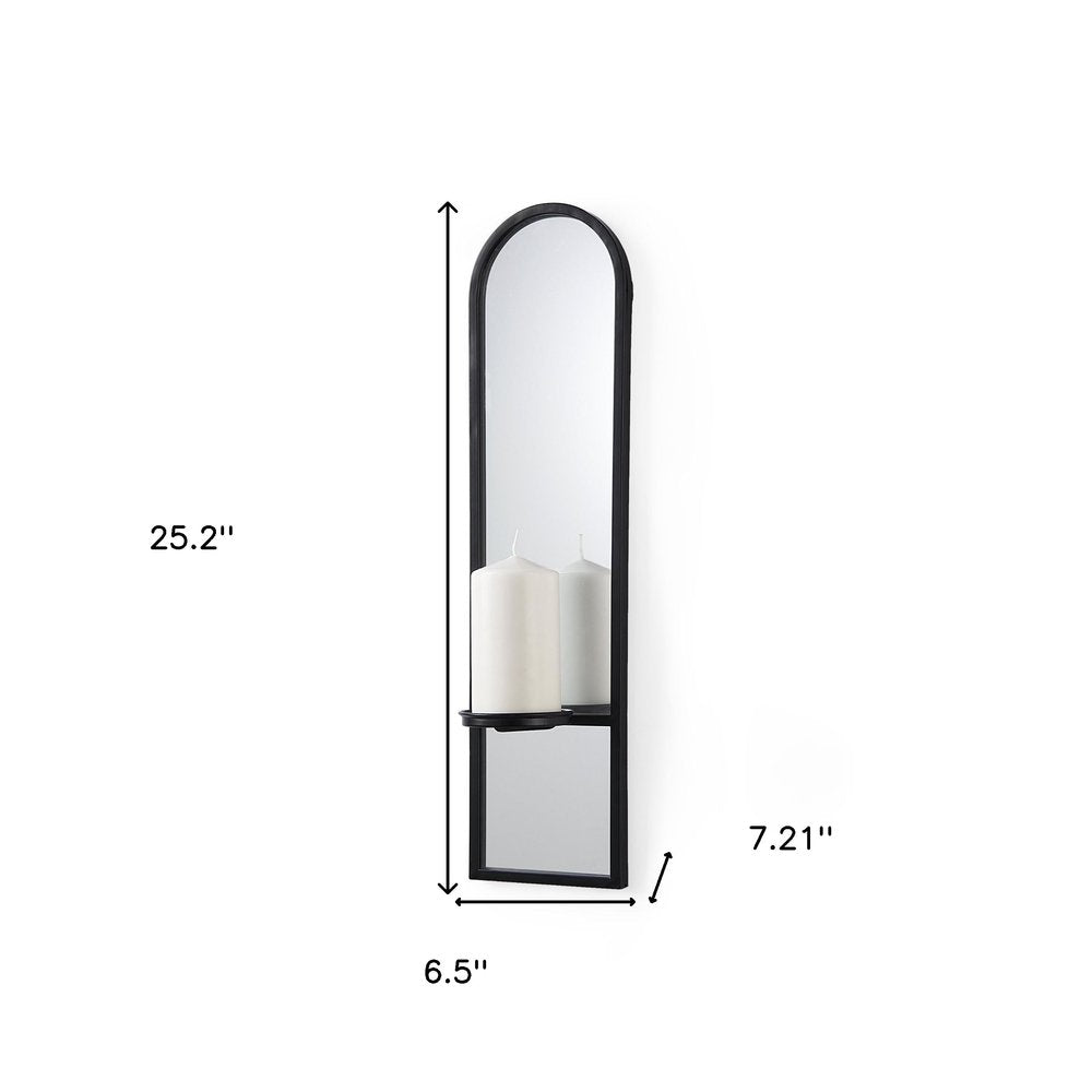 25" Black Mirrored Metal Wall Sconce Candle Holder