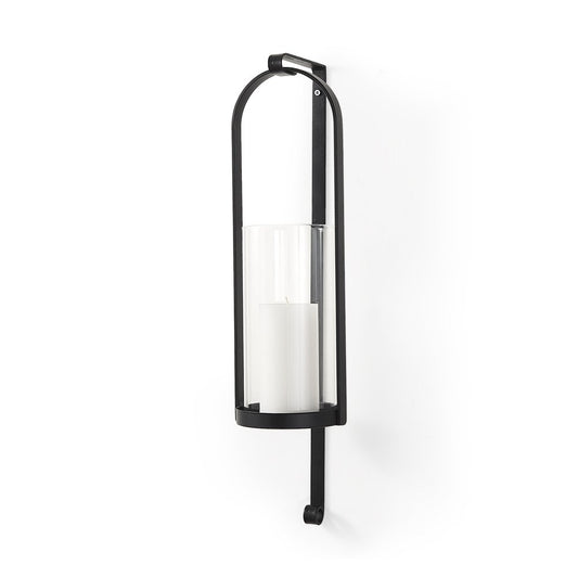 24" Black Abstract Metal Wall Sconce Candle Holder