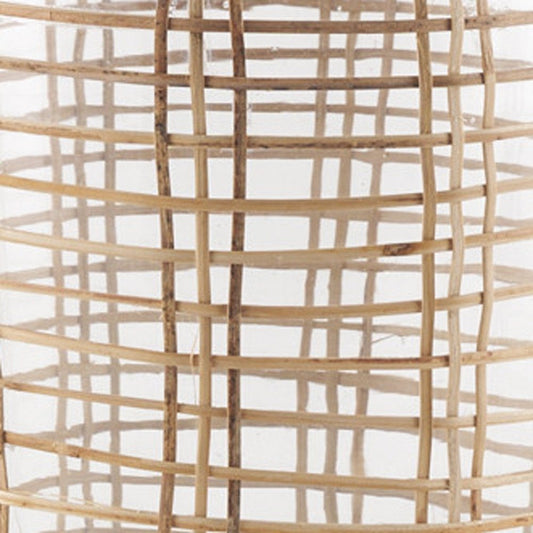 15" Clear And Natural Glass Bottle Floor Vase With Wrapped Rattan