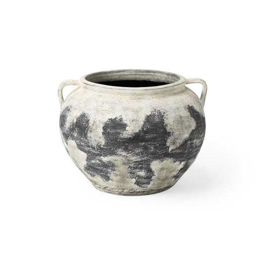 15" Black And White Ombre Ceramic Amphora Floor Vase