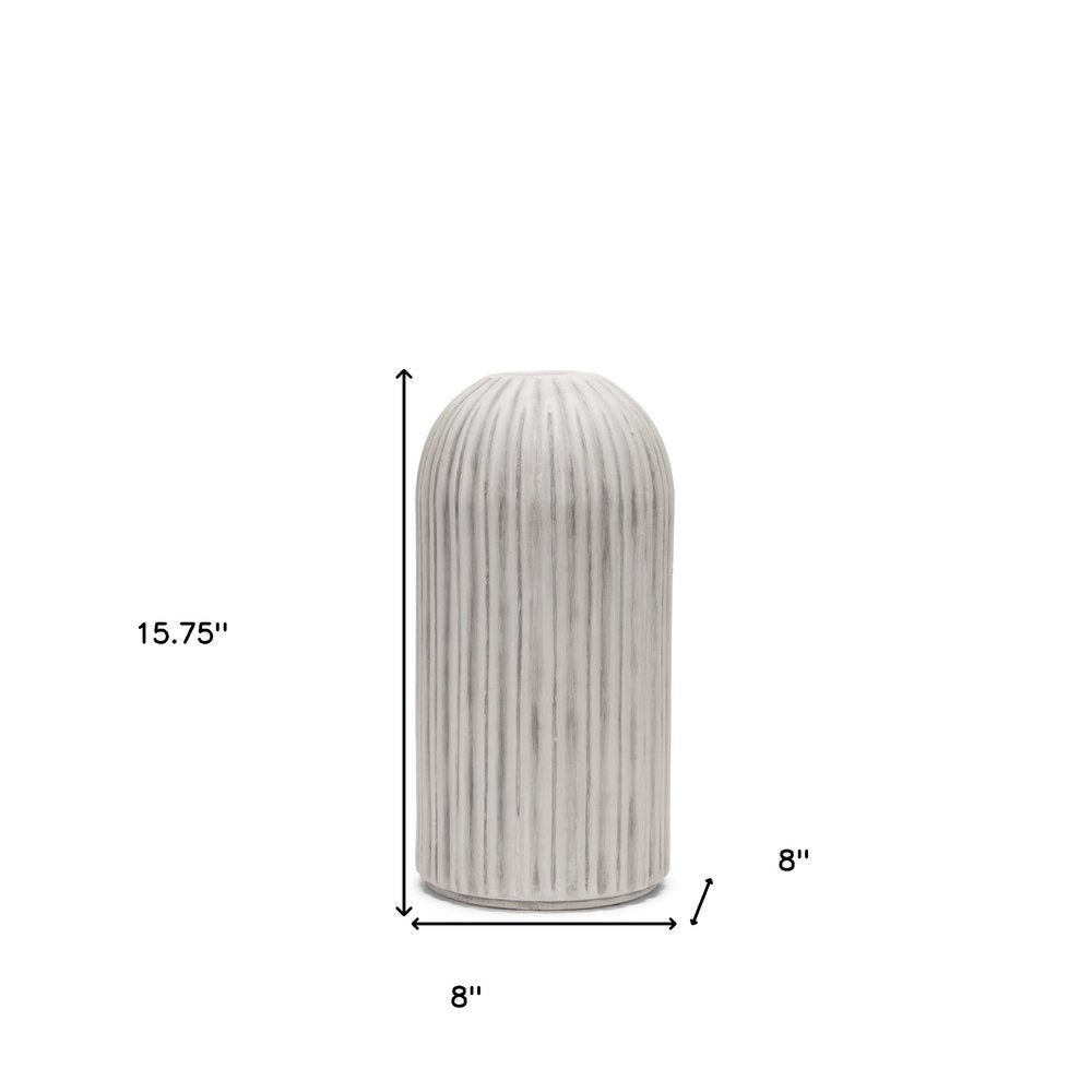 16" Gray And White Striped Cylinder Ceramic Floor Vase
