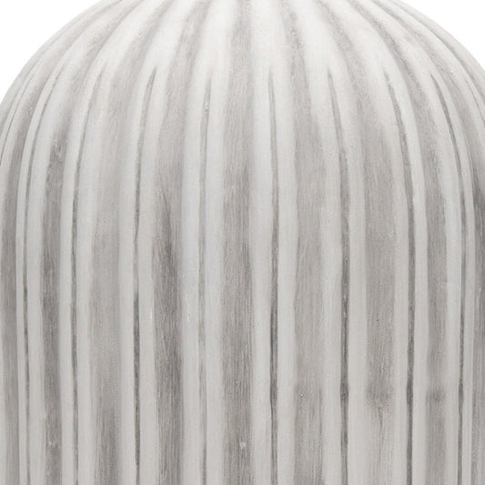 21" Gray And White Striped Ceramic Cylinder Floor Vase