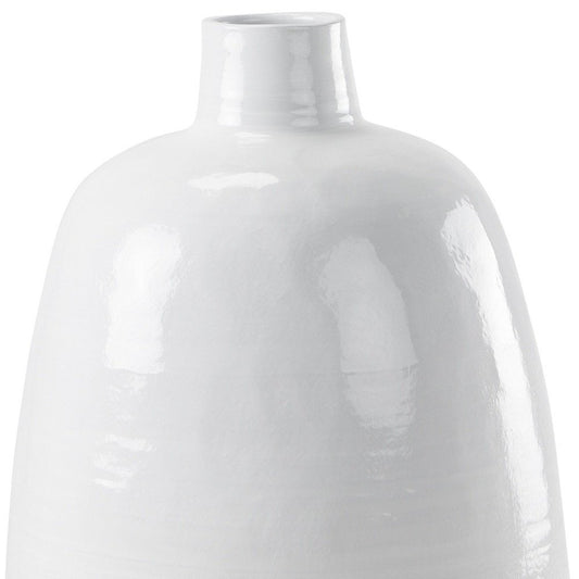 32" Beige And White Color Block Ceramic Round Floor Vase