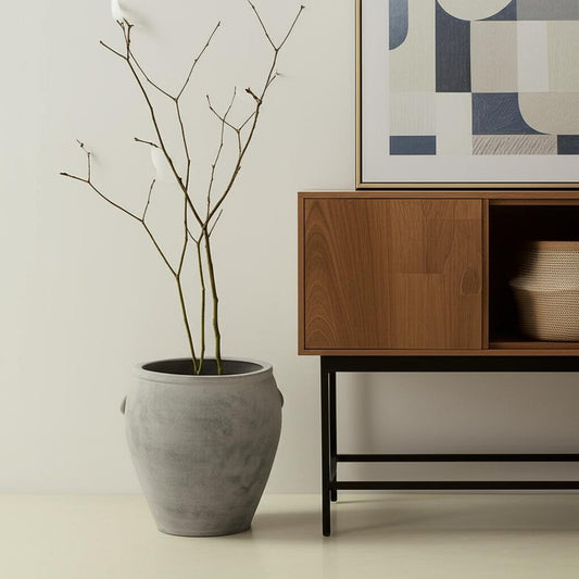 24" Gray Ceramic Amphora Floor Vase