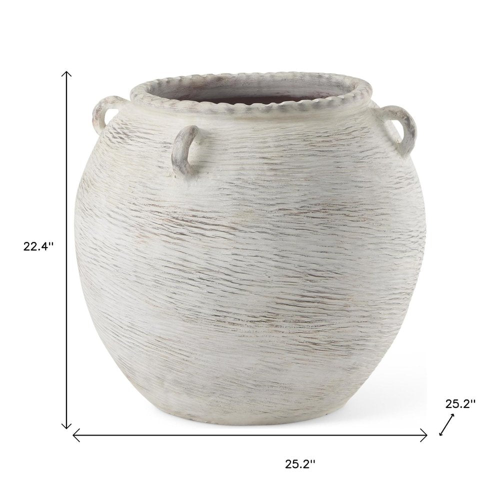 22" Cream Amphora Ceramic Floor Vase