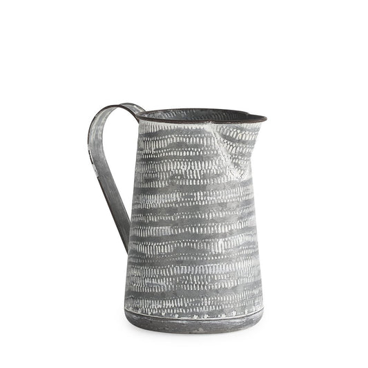 8" Gray And White Striped Metal Jug Vase