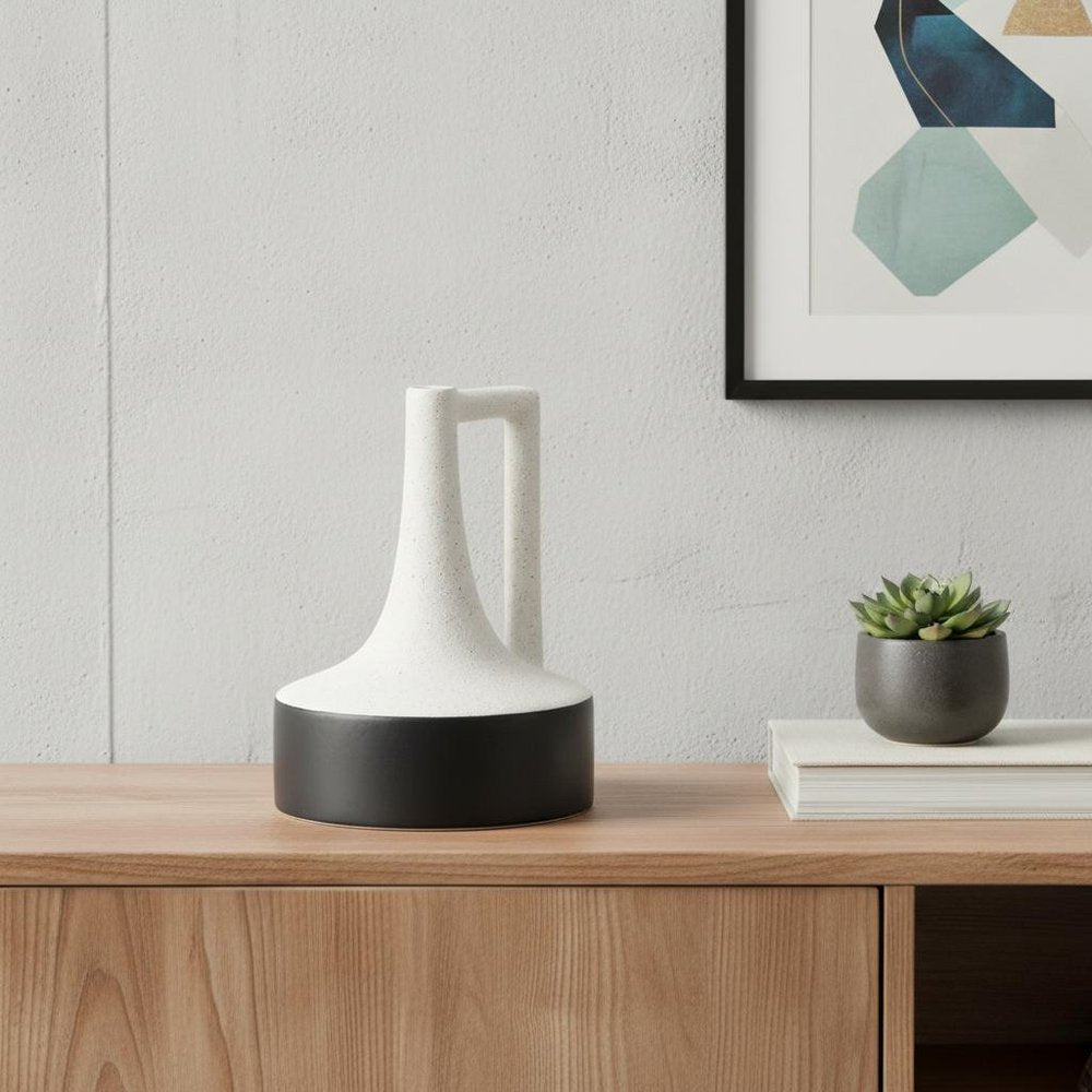 8" Black And White Ombre Ceramic Jug Vase