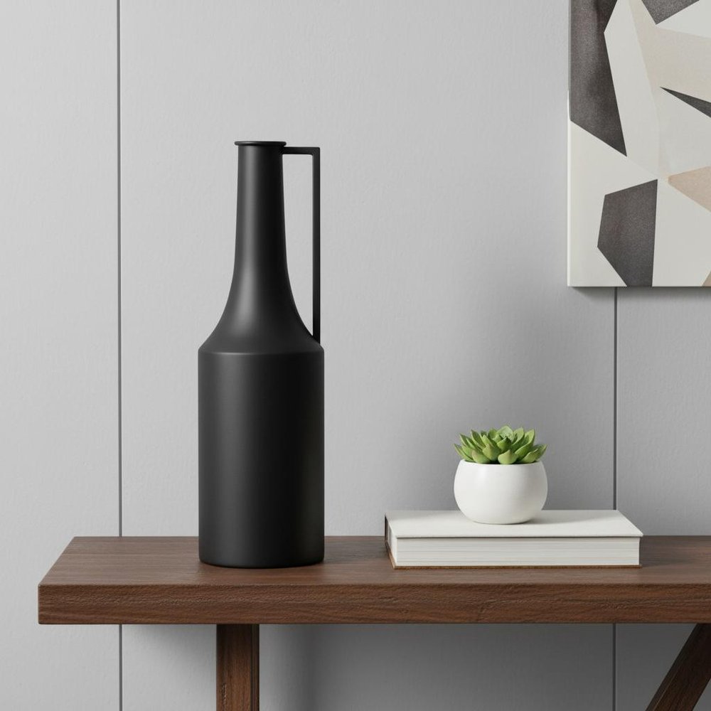 18" Black Metal Jug Vase