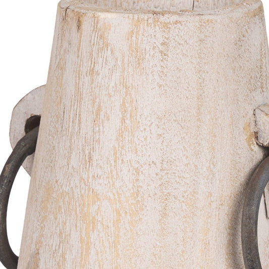 7" Beige Cylinder Solid Wood Jug Vase