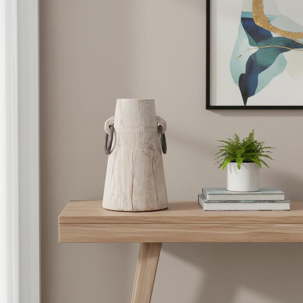 10" Light Brown Solid Wood Cylinder Jug Vase