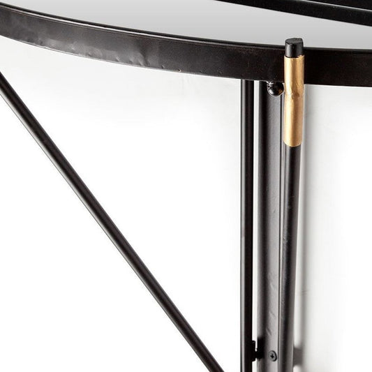 27" Black And Silver Glass And Metal Half Circle Wall Mounted Accent Shelf