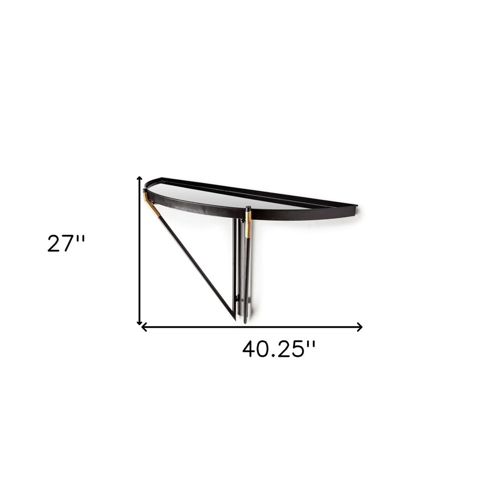 27" Black And Silver Glass And Metal Half Circle Wall Mounted Accent Shelf