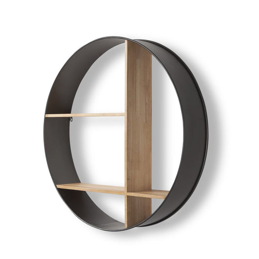 36" Black And Brown Metal And Wood Circular Multi Tier Shelf