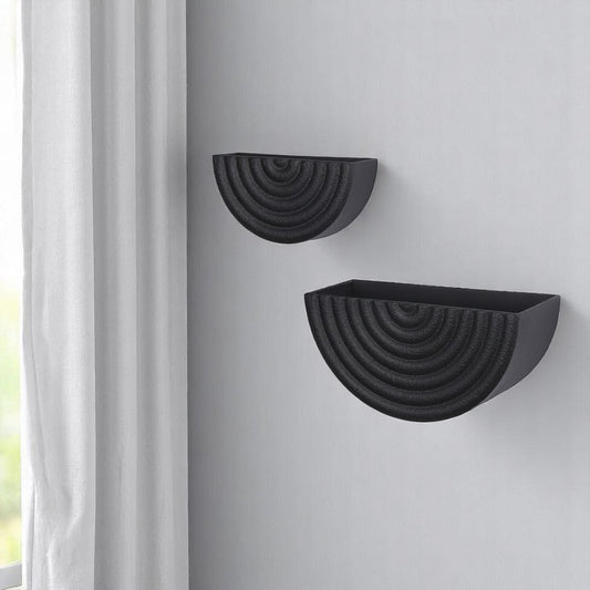 Set of Two Black Metal Geometric Half Moon Wall Planters