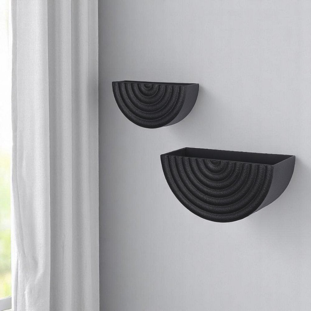 Set of Two Black Metal Geometric Half Moon Wall Planters