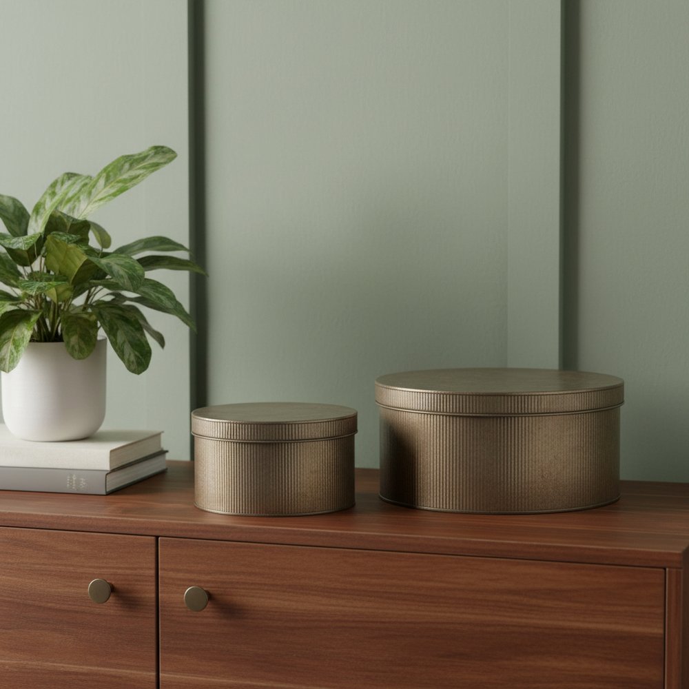 Set of Two Antiqued Gold Metal Decorative Boxes