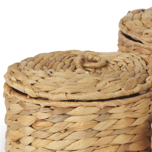 Set of Three Brown Fabric Decorative Box Tabletop Sculpture